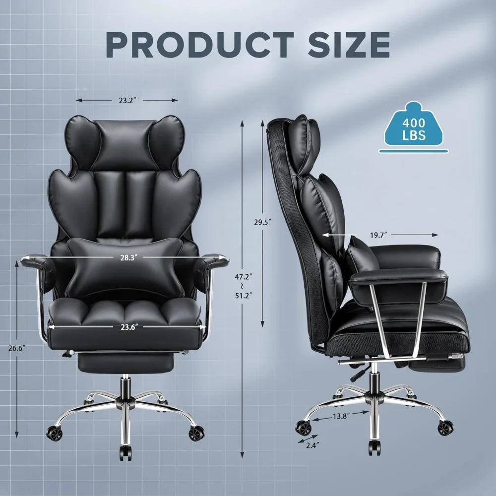 Big & Tall Executive Office Chair – High Back Leather Recliner with Footrest - Image 4