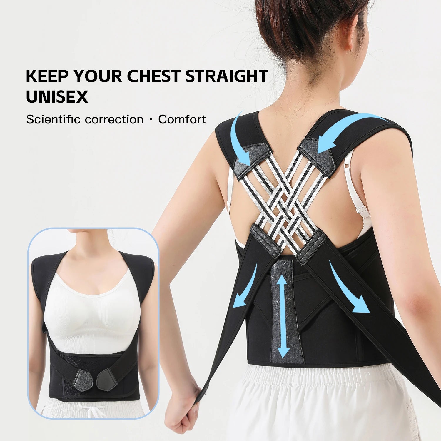 Black Posture Corrector Brace for Women – Adjustable Shoulder & Back Support for Students - Image 2