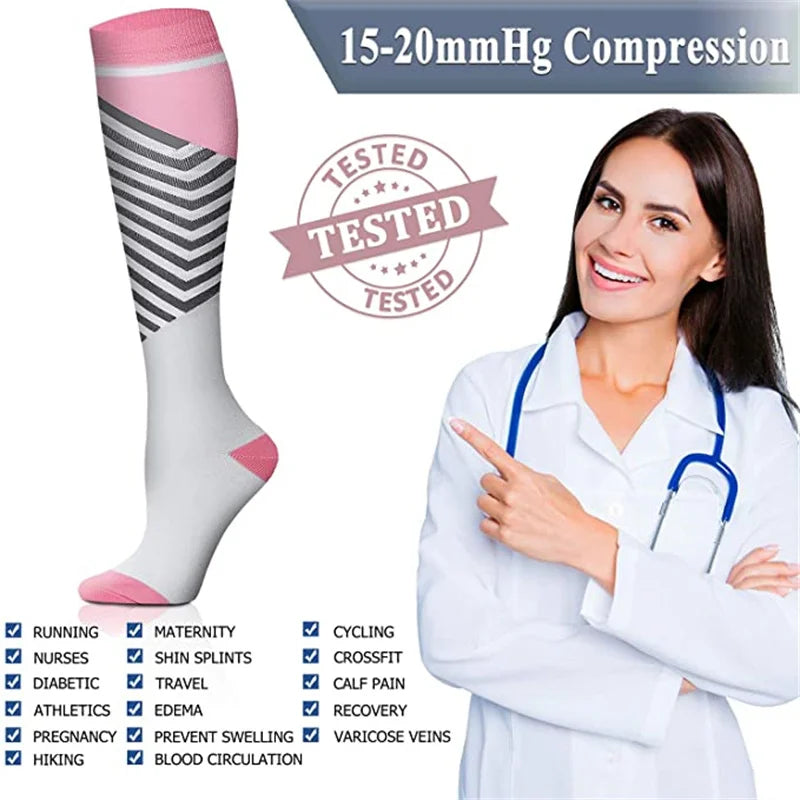 20–30mmHg Compression Socks – Pink Knee-High Stockings for Varicose Veins, Pain Relief & Circulation Support - Image 6