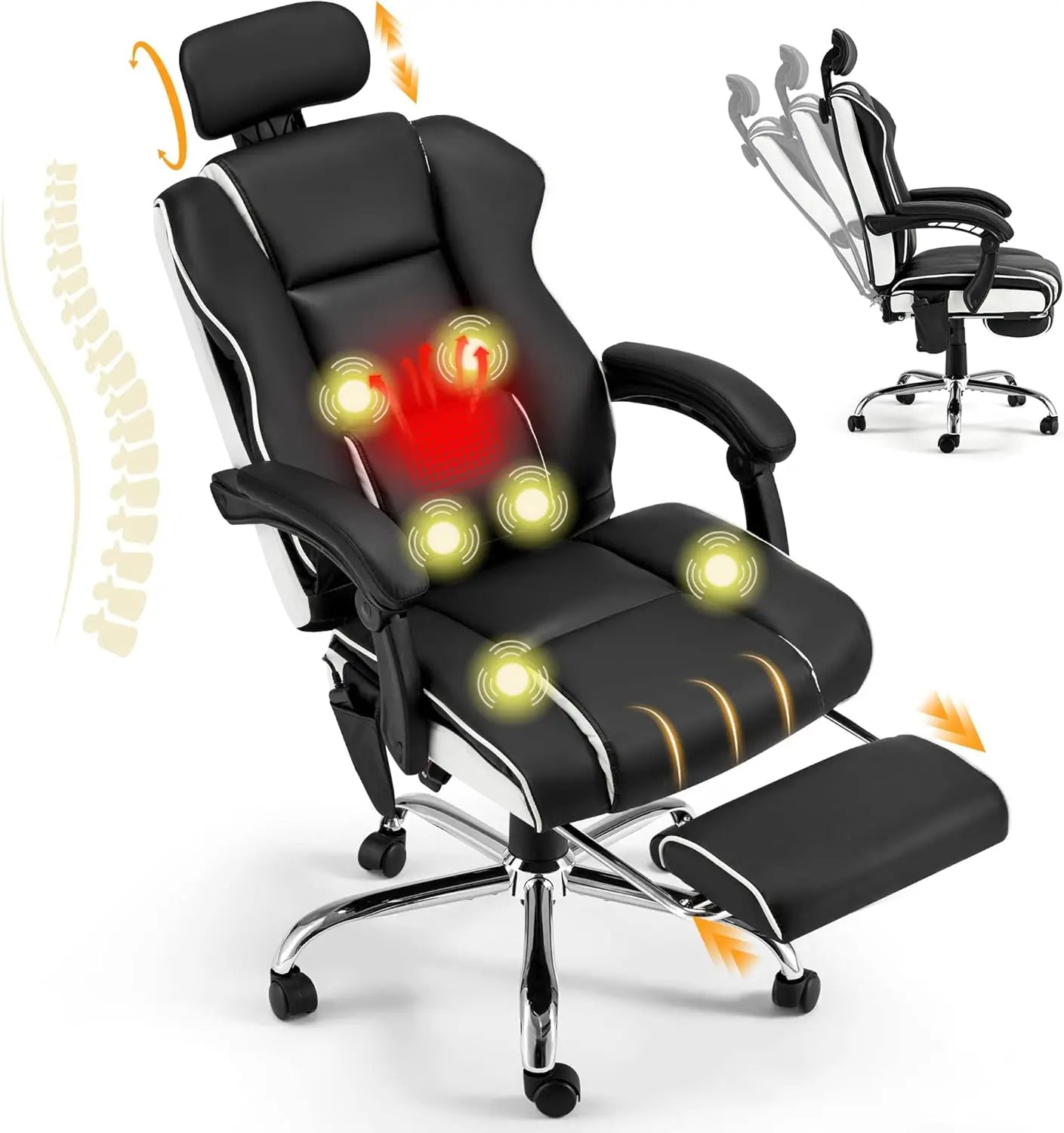 6-Point Massage Executive Office Chair – Heated Recliner with Footrest - Image 7