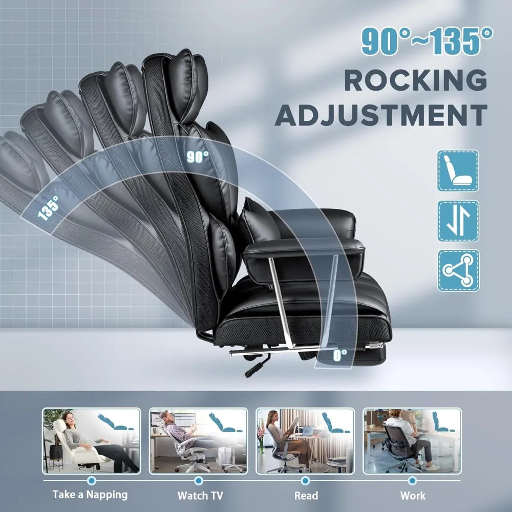 Big & Tall Executive Office Chair – High Back Leather Recliner with Footrest - Image 3