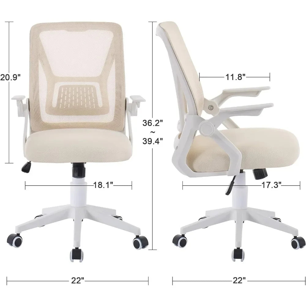 Beige Mid-Back Ergonomic Desk Chair – Swivel Office Chair with Adjustable Arms & Mesh Lumbar Support - Image 3