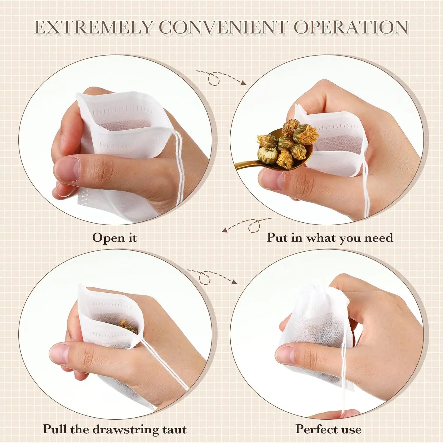 300/50PCS Disposable Tea Bags – Non-Woven Fabric Drawstring Infuser Bags for Loose Tea & Coffee - Image 6