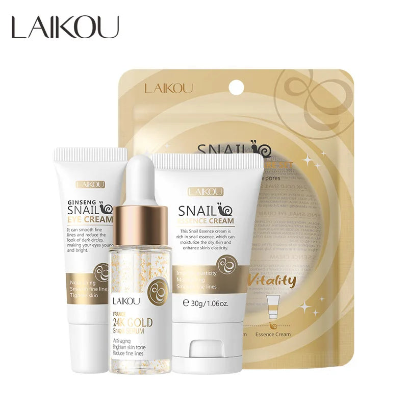 3pcs/set LAIKOU Vitamin C 24K Golden Sakura Skin Care Set – Face Cream, Serum & Eye Cream - Image 3