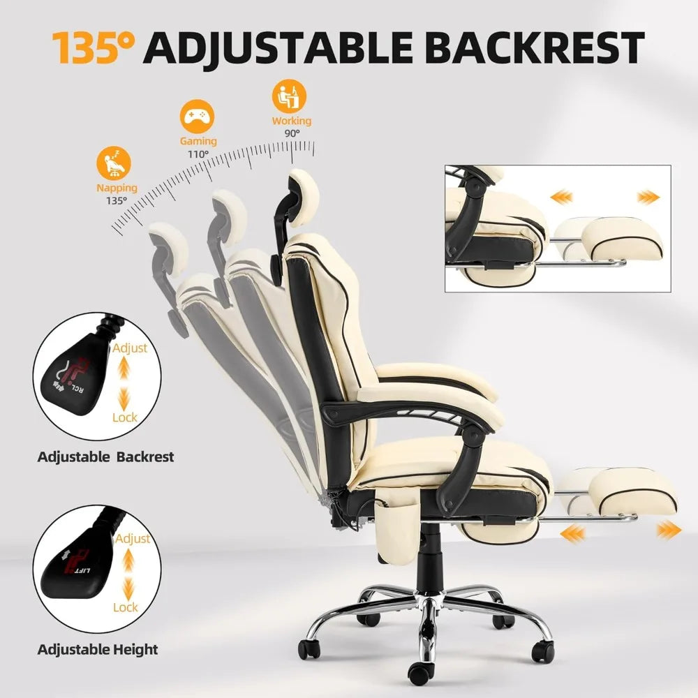 6-Point Massage Executive Office Chair – Heated Recliner with Footrest - Image 4