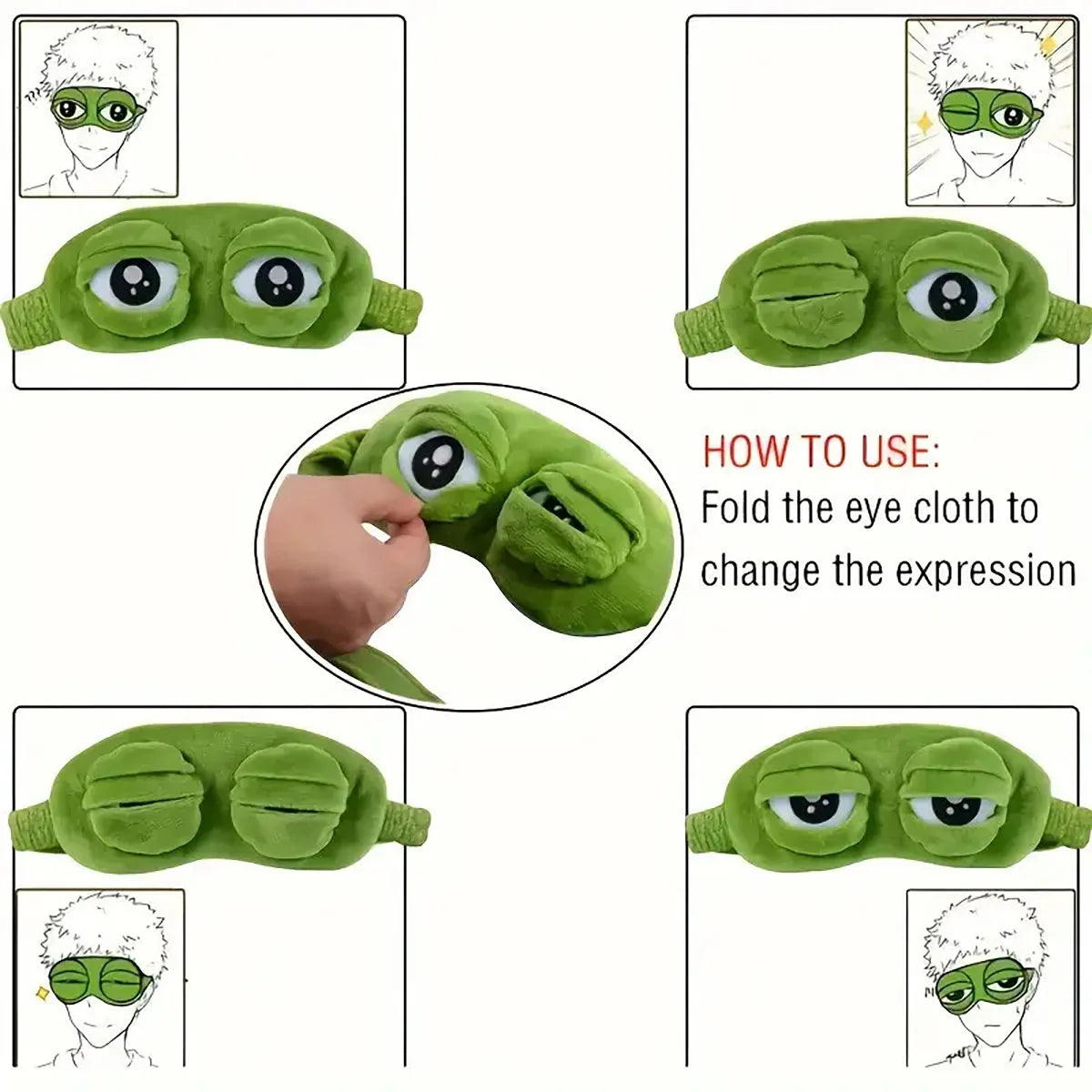 3D Sad Frog Sleep Mask – Soft Portable Eye Shade for Travel & Relaxation - Image 3