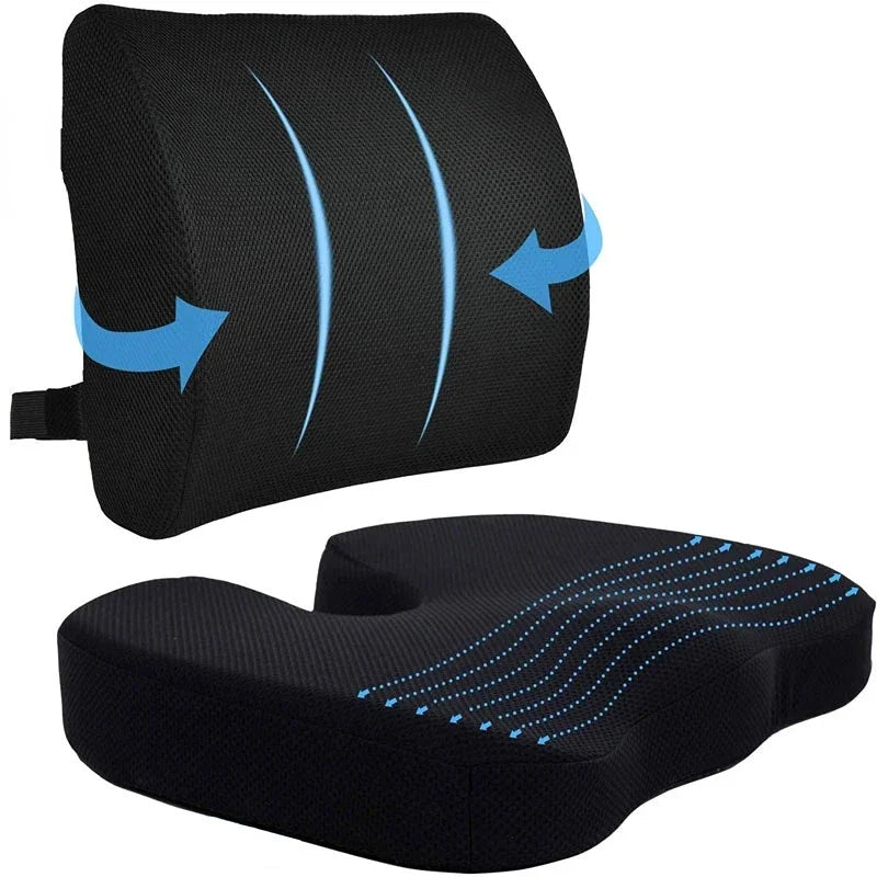 Coccyx Cushion Set – Orthopedic Memory Foam Seat & Back Support for Car, Office & Home